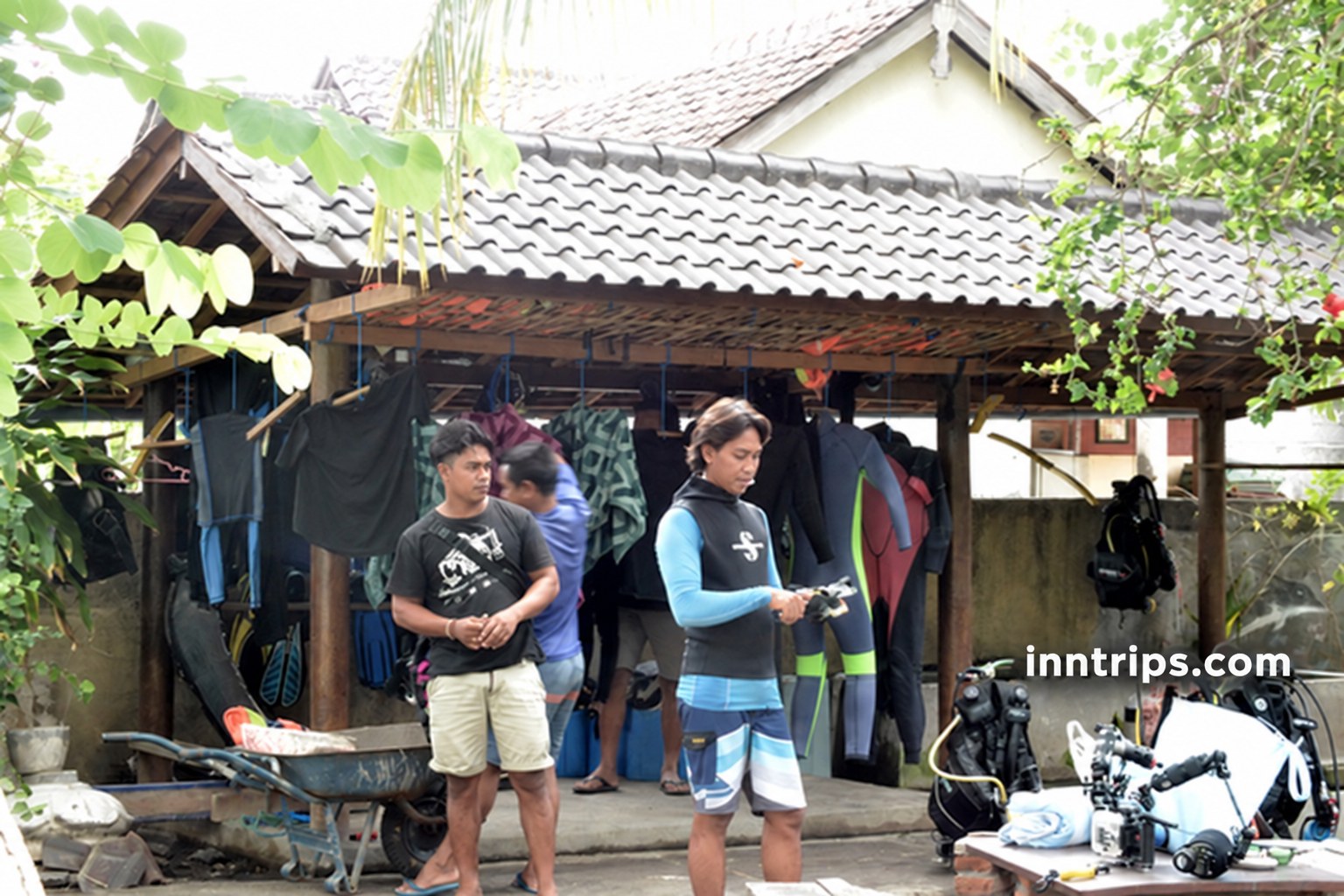 Getting ready at the Amed dive centre