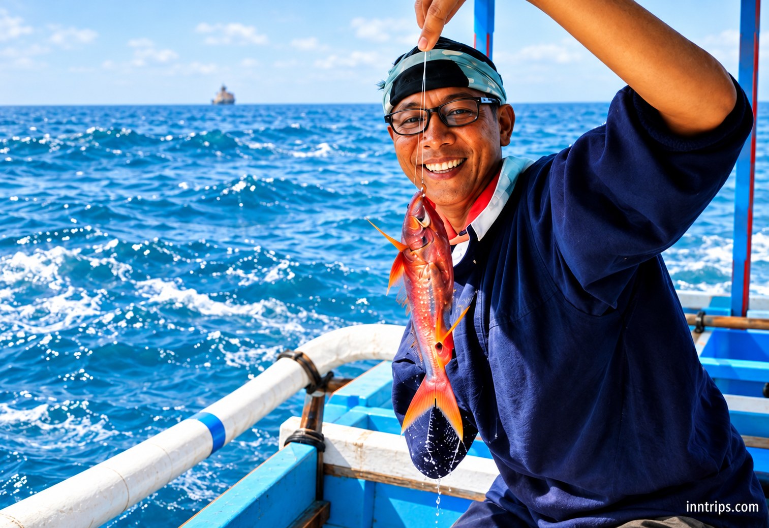 Angler holding a fish caught from a Bali boat