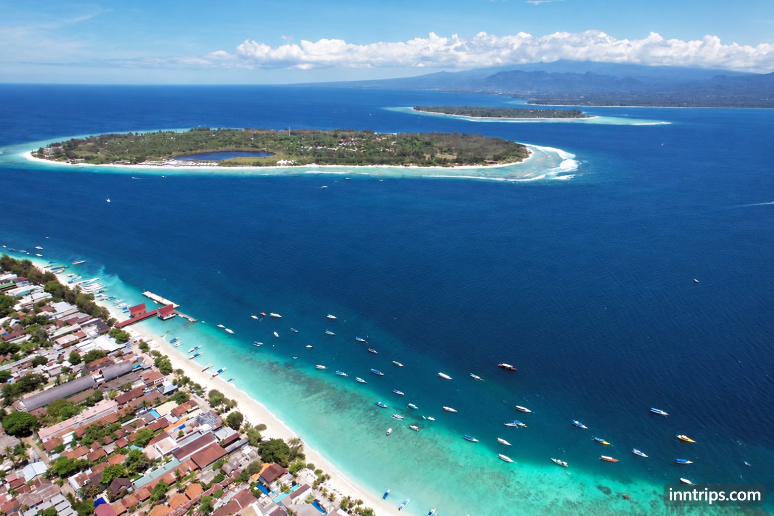 Aerial view of the Gili Islands and surrounding sea