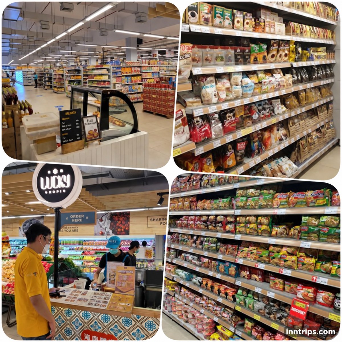 Grocery aisles and shopping at Grand Lucky in Bali