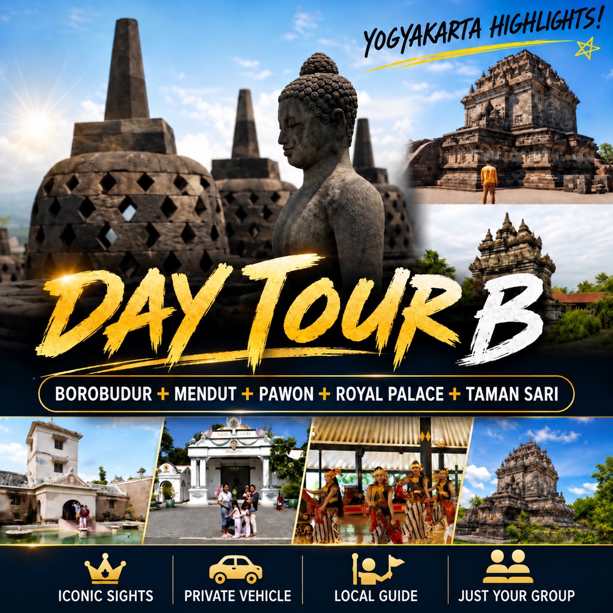 Yogyakarta Borobudur & Royal Palace English tour poster