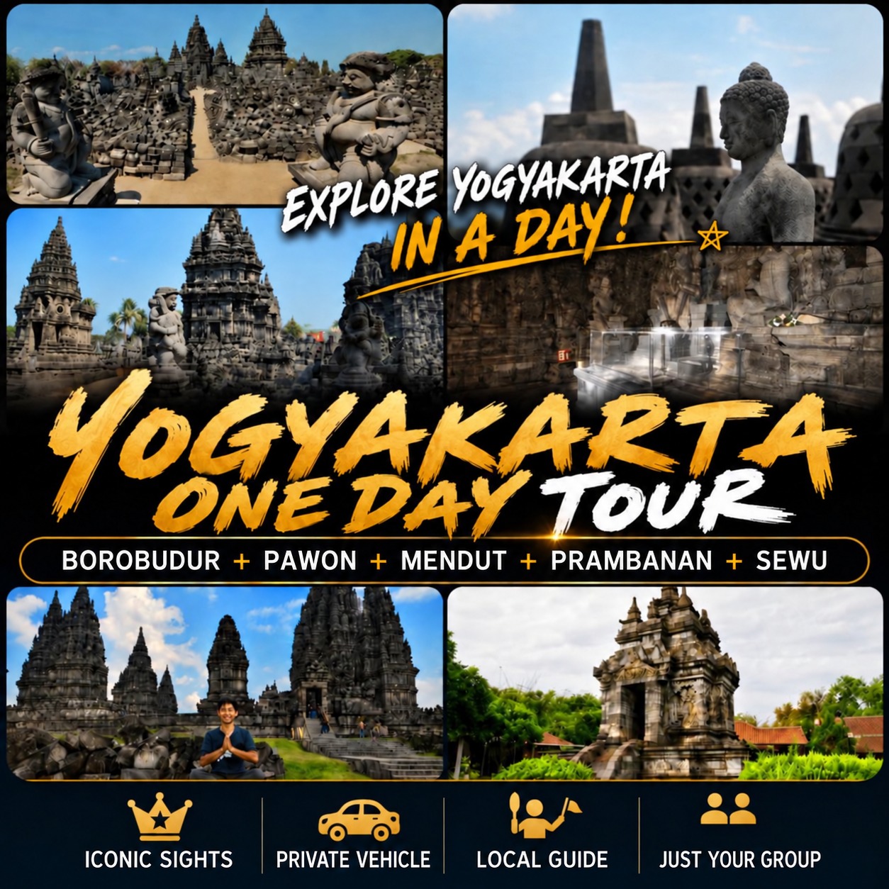 Yogyakarta Borobudur & Prambanan One Day English tour poster