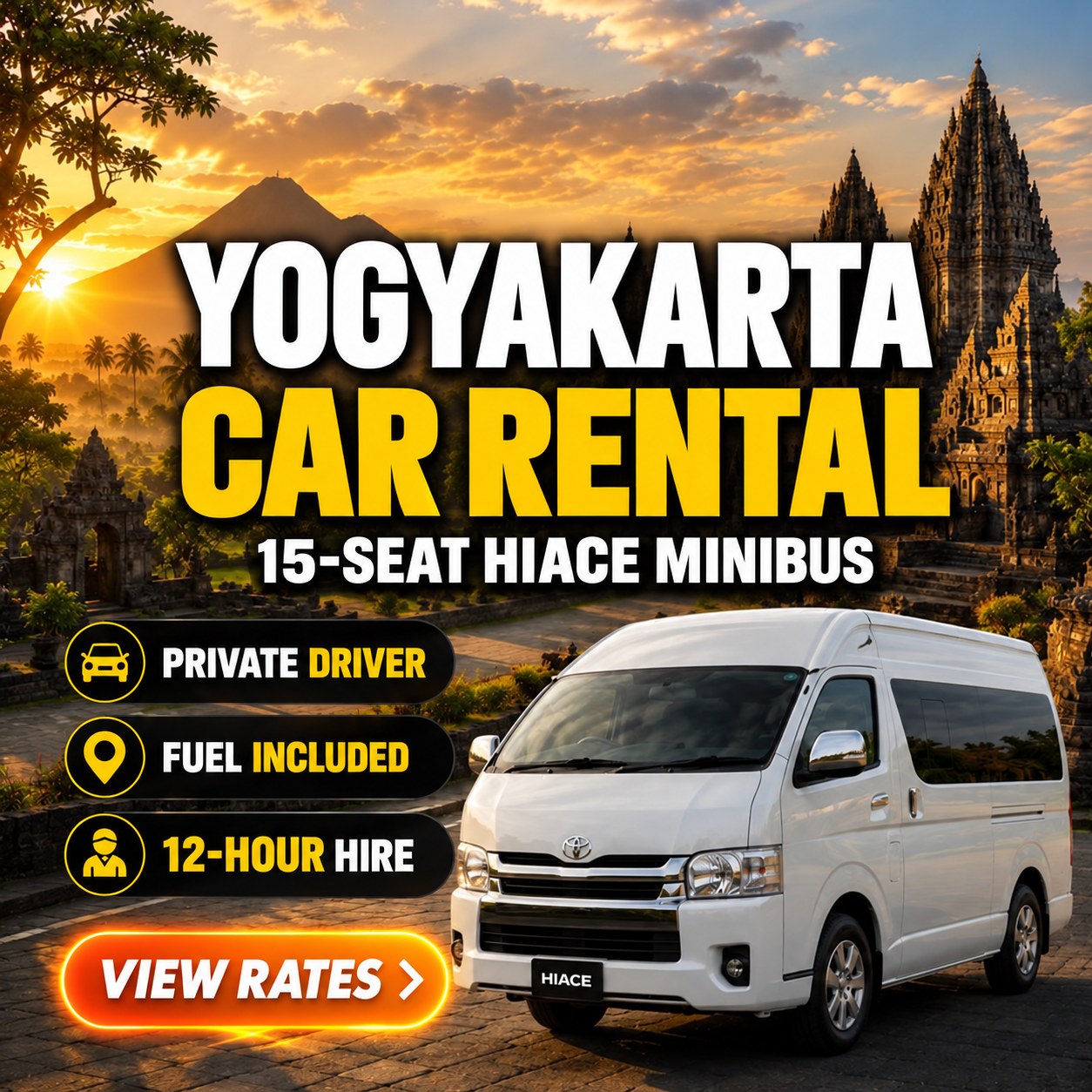 15-Seat Toyota Hiace Yogyakarta private rental