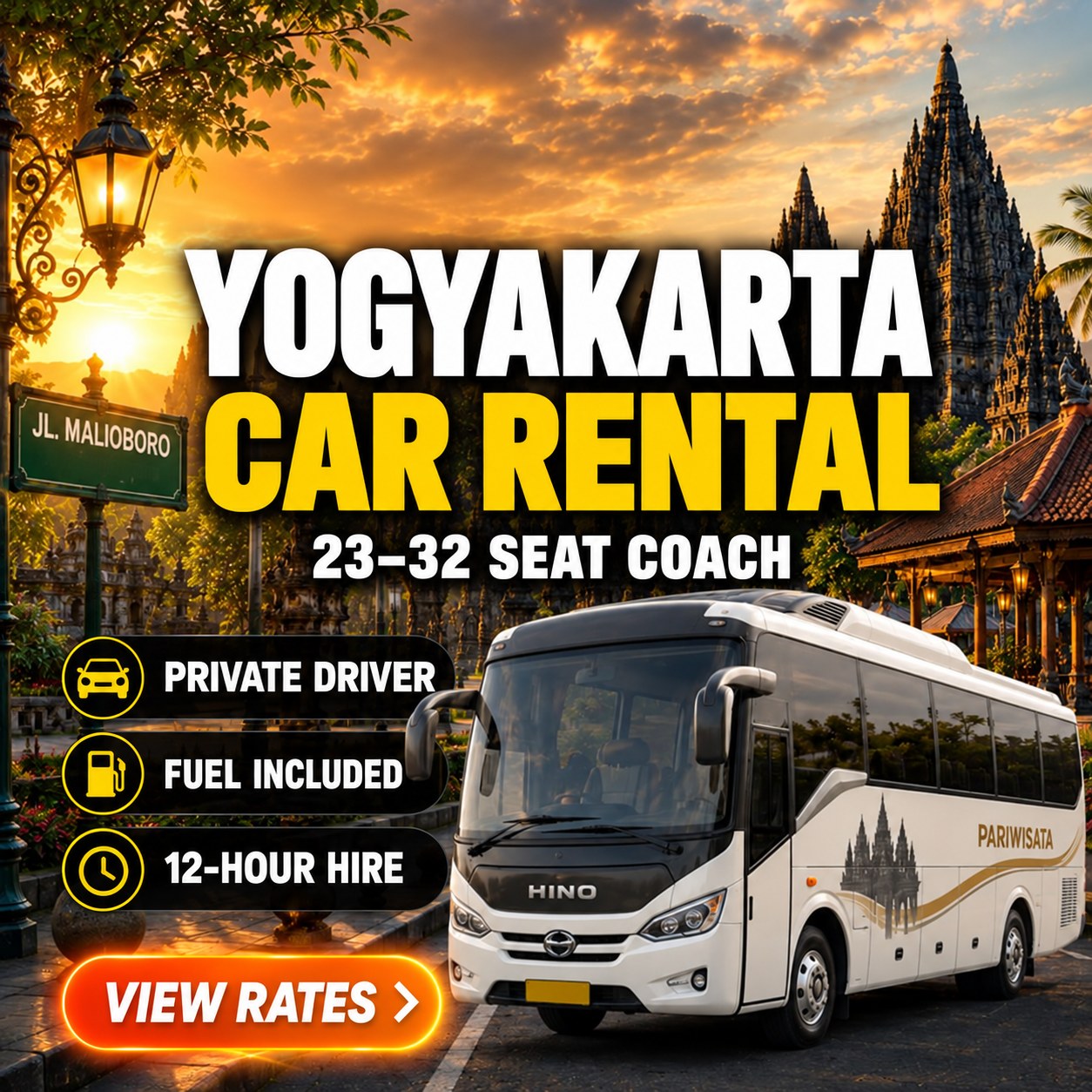 23–32 Seat Coach Yogyakarta car rental with driver